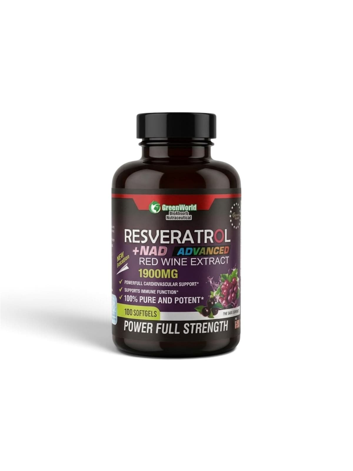 Resveratrol +NAD Advanced GreenWorld, frasco de 100 softgels | Tienda Natu Colombia