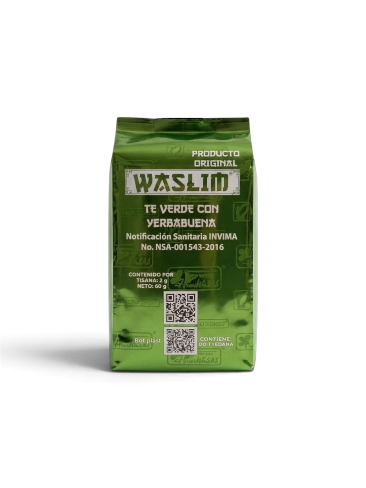 Paquete de Té Verde con Yerbabuena Waslim, 30 tisanas de 2 g | Tienda Natu Colombia
