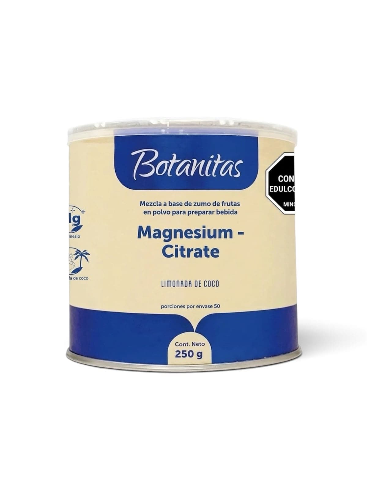 Lata de Magnesium Citrate Botanitas sabor limonada de coco, 250 g | Tienda Natu Colombia